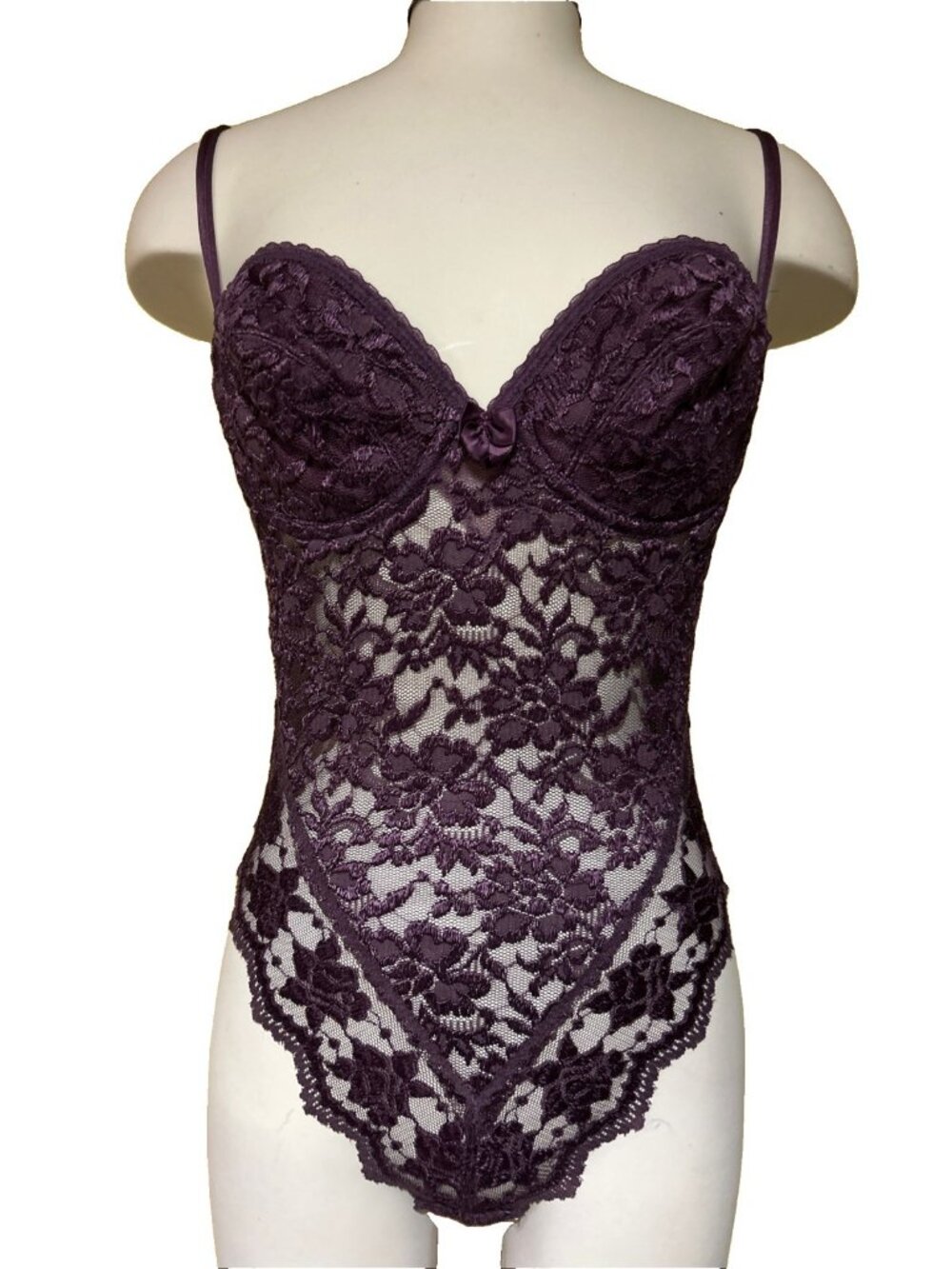Victoria’s Secret Purple Lace Underwire Bodysuit Vintage Teddy 9307 36C USA